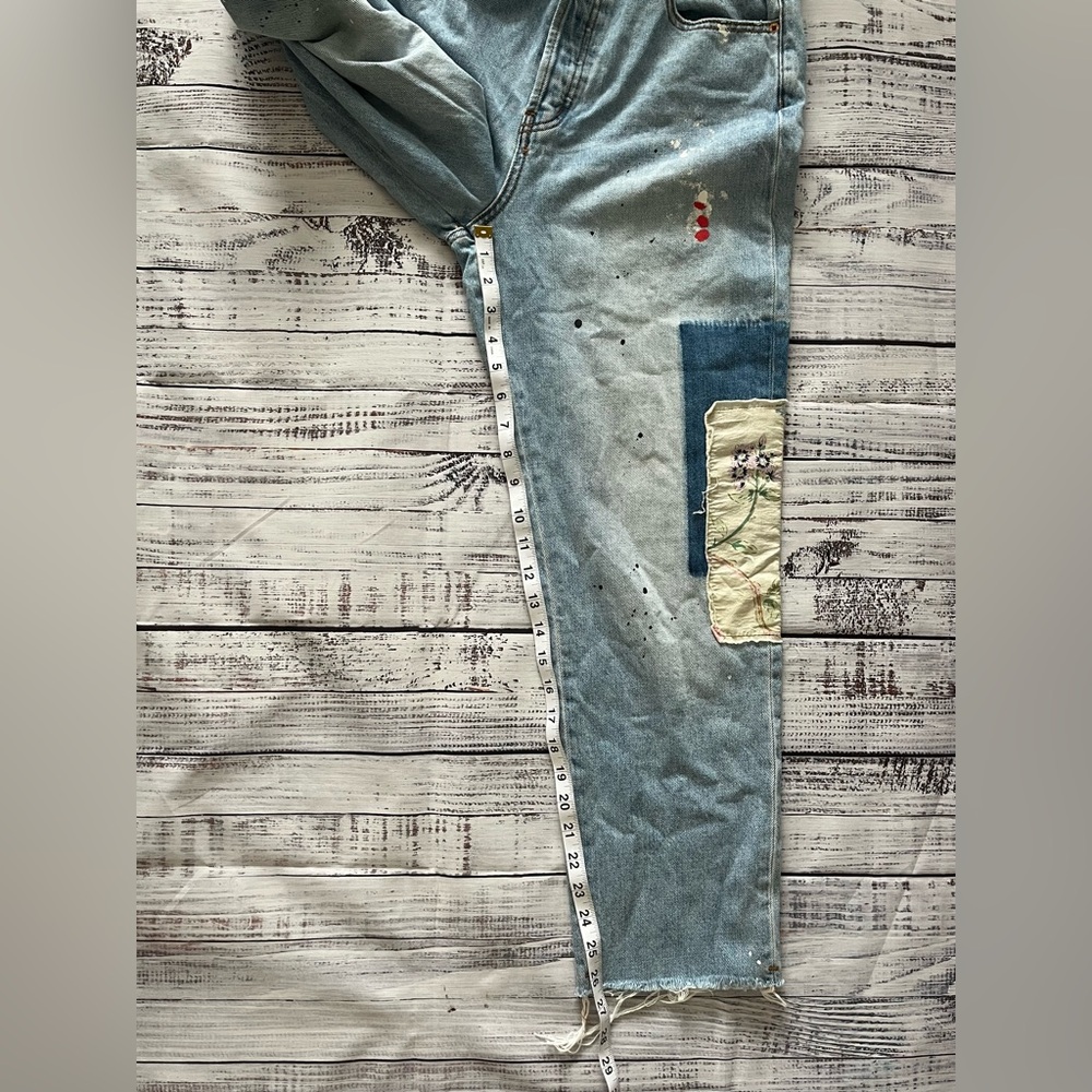 BDG Light Blue Patchwork Paint-Splatter Mom Jeans - image 7